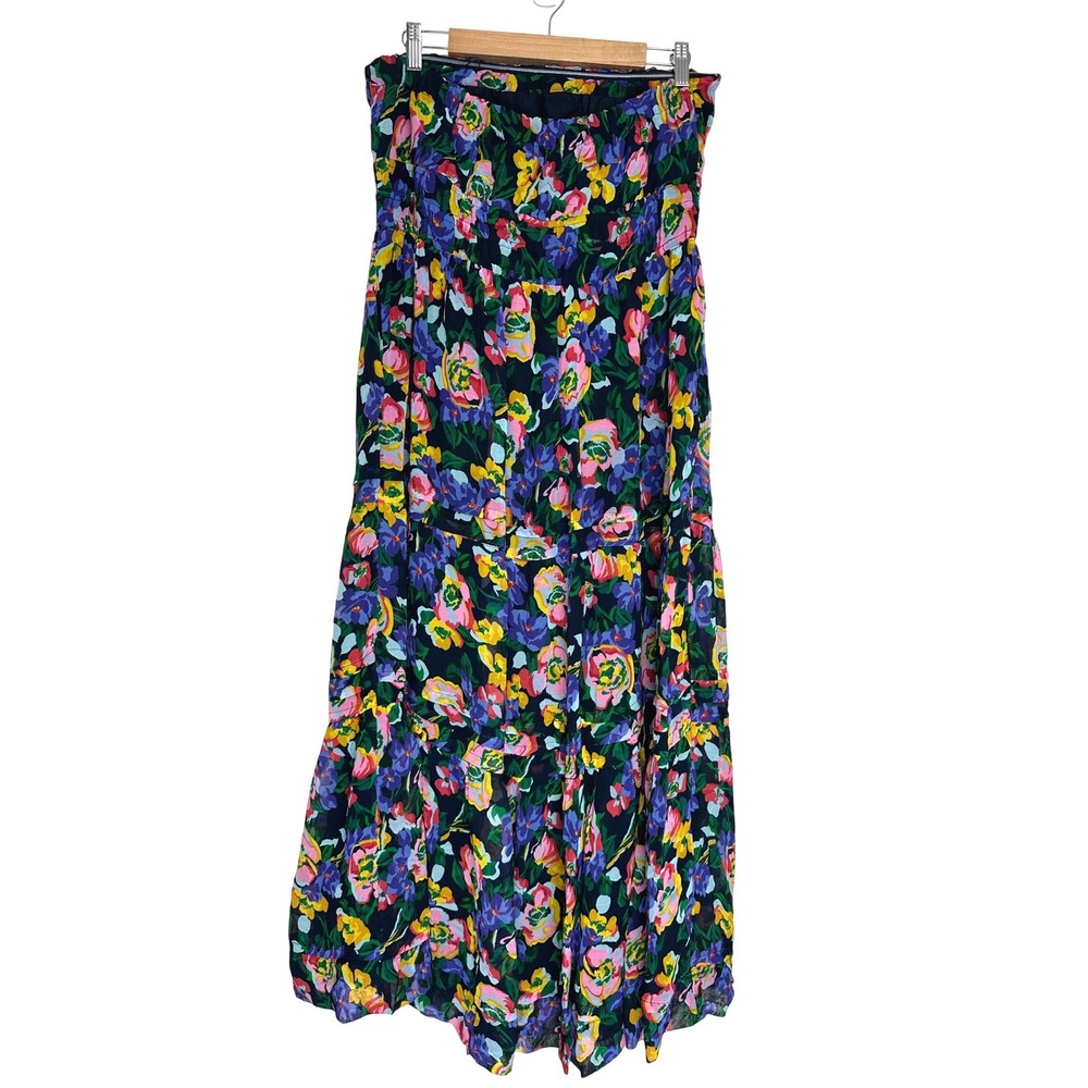 Anthropologie Somerset Strapless Maxi Dress Floral Navy Blue Pink Yellow L - Picture 5 of 13